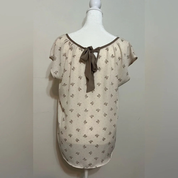 Lauren Conrad Top Blouse. Cream Brown Polka dots and Bows Medium - Picture 6 of 11